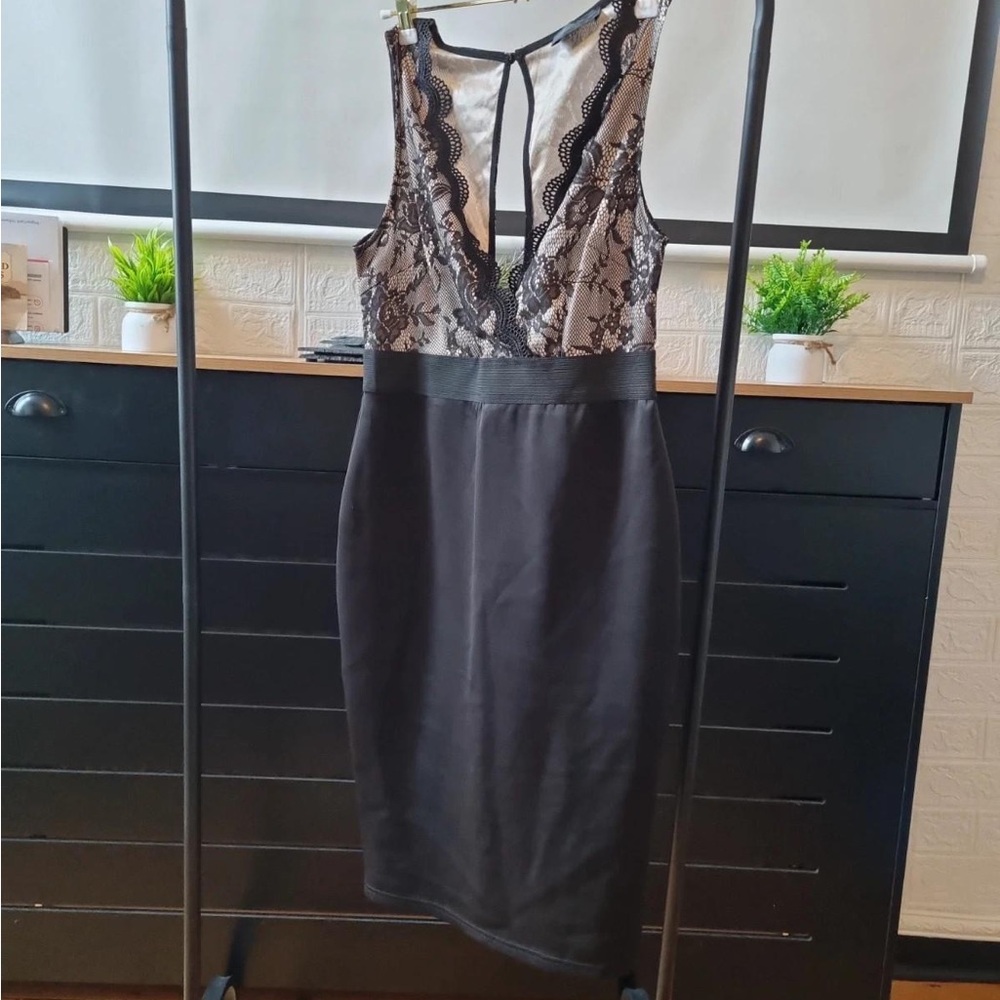 Elegant Black and Gold Lace Dress